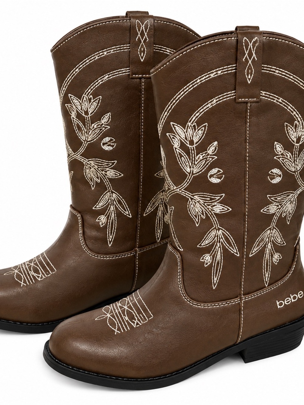 bebe Brown Embroidered Western Lace-Up Boots